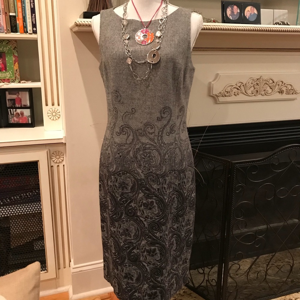 Talbots Gray Paisley Wool Dress Size 10